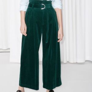 Stockholm Atelier Other Stories Corduroy Pants Women 6 Green Wide Leg Pleated